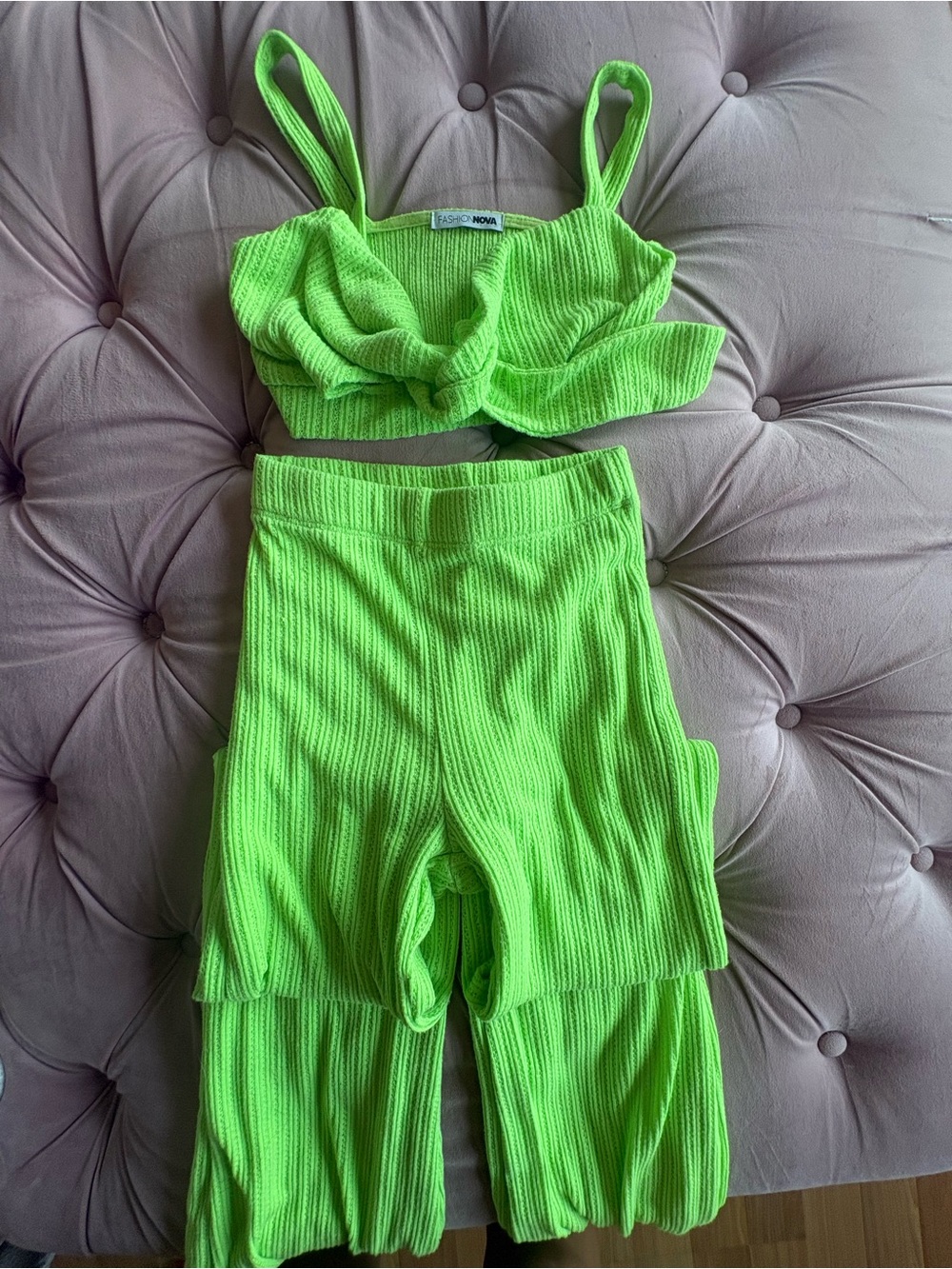 Fashion Nova Neon Green Ribbed Two-Piece Set